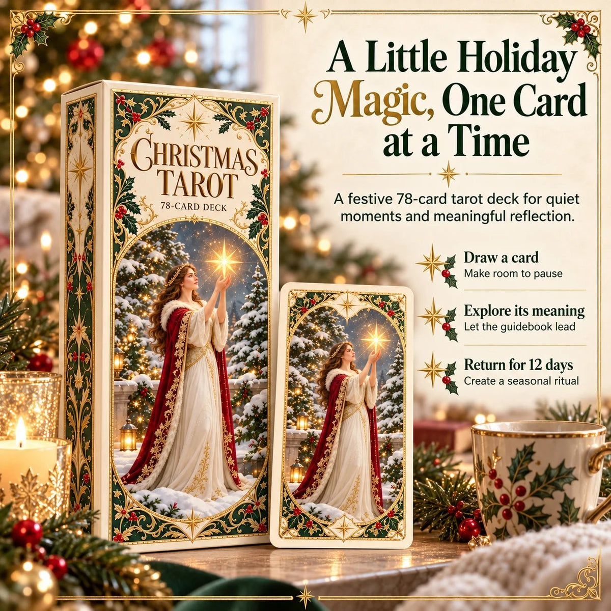 Last Day 49% OFF🎉-🔮 Yuletide Tarot Deck | 78 Festive Cards & A Guided 12-Day Holiday Ritual