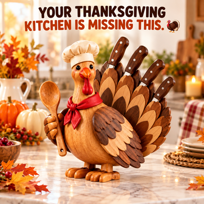 🦃🔪 Turkey Carver™ | Wooden Thanksgiving Knife Holder & Kitchen Counter Decor