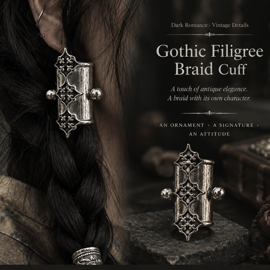 🖤🕸️2 PCS Gothic Filigree Braid Cuff™ | Vintage-Inspired Hair Jewelry for Braids & Dark Romantic Looks