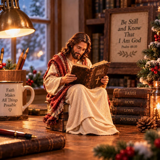 ✝️ Quiet Faith™ | Jesus Reading the Bible Figurine