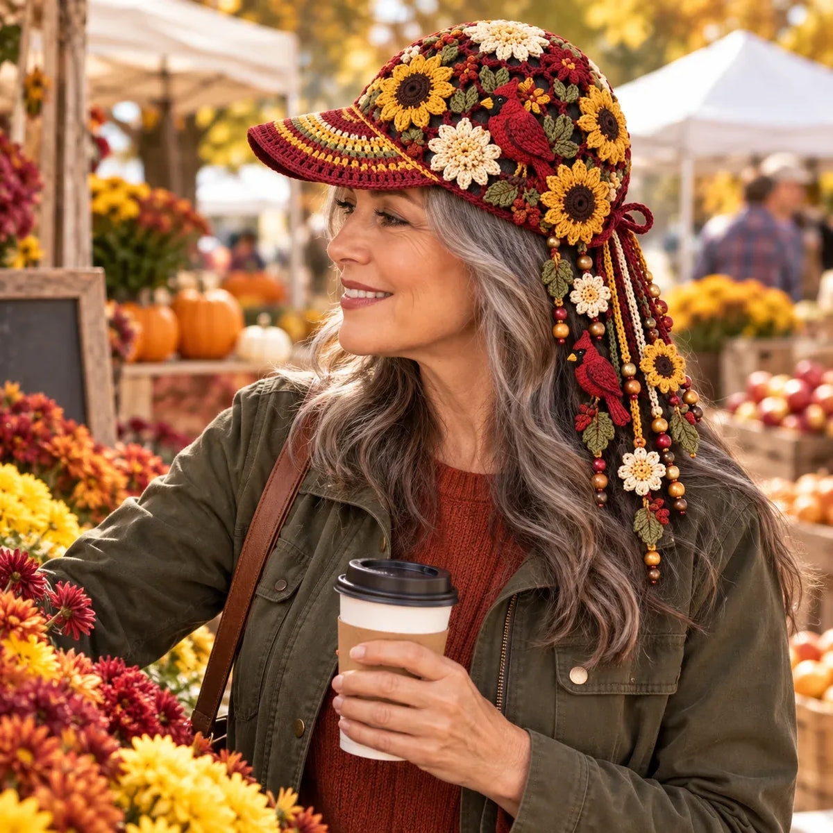 🍂🧶 Handmade Crochet Garden Cap – Floral & Woodland Collection