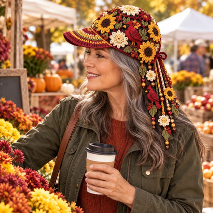 🍂🧶 Handmade Crochet Garden Cap – Floral & Woodland Collection