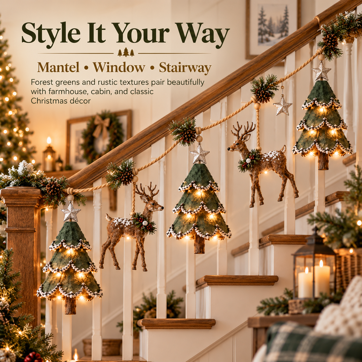 🦌✨ Woodland Deer Glow™ | Lighted Christmas Garland