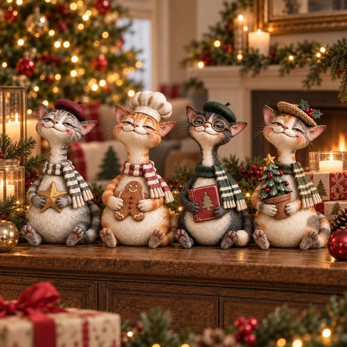 🐱The Christmas Cat Society™ – Whimsical Hand-Painted Holiday Cat Figurine Collection