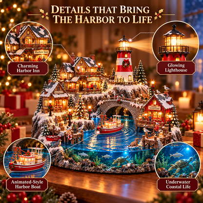 🎄⚓ Harborlight Christmas™ – Magical Lighted Coastal Village with Lighthouse, Fishing Boat & Underwater Wonderland ✨🌊