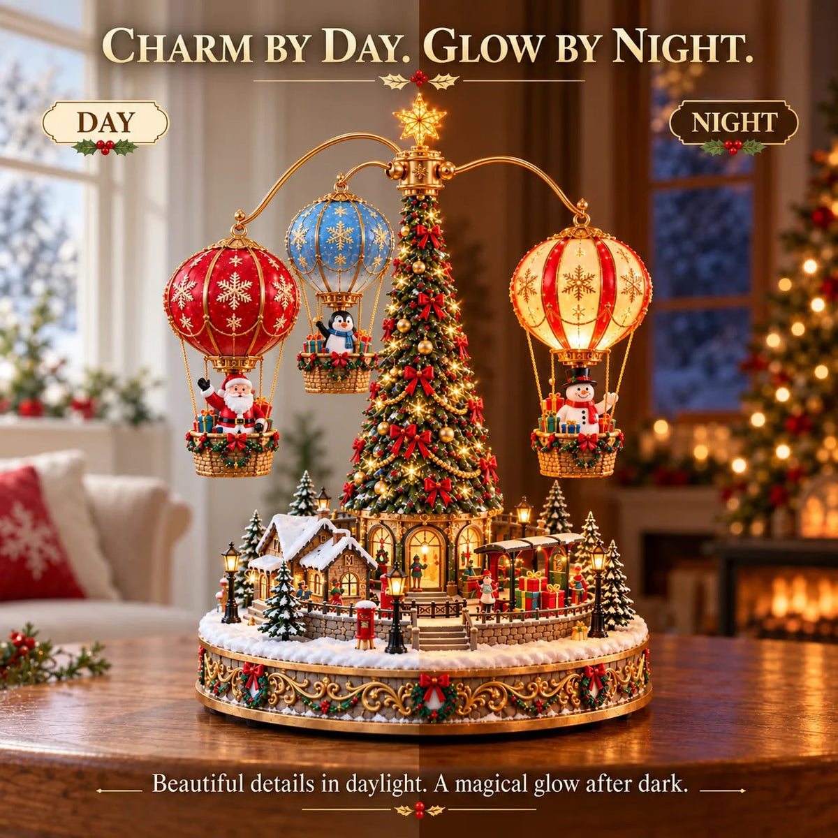 🎅🎈 Santa’s Sky Journey – Animated Lighted Christmas Balloon Village