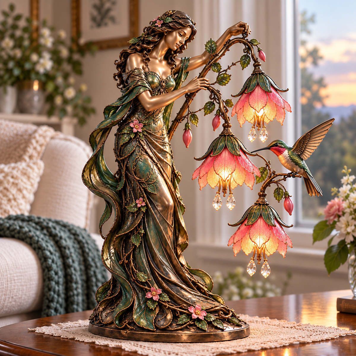🦋 Where Butterflies Become Art | Floral Goddess Lamp with Crystal Drops ✨