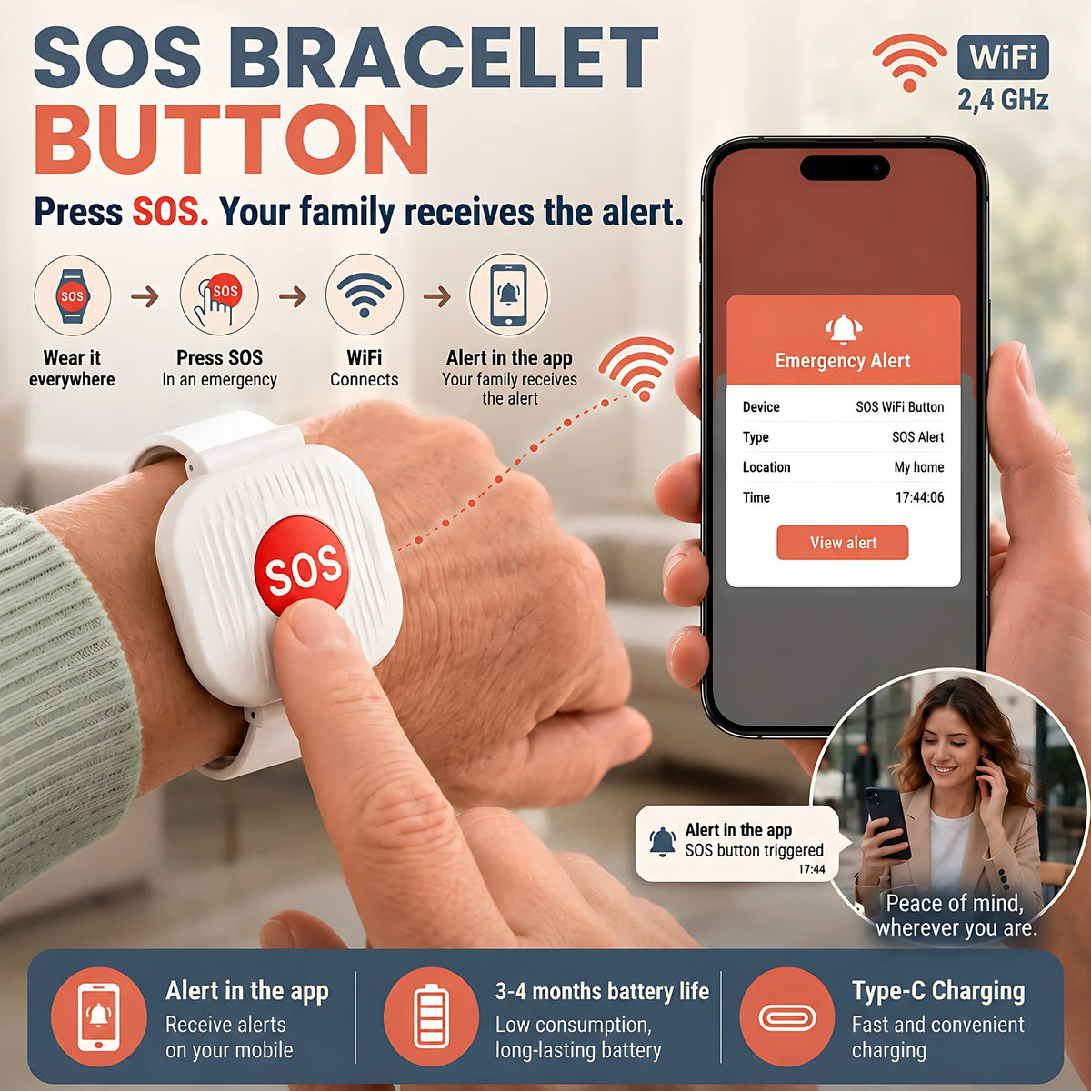 🆘❤️ One-Tap SOS Alert Bracelet™ | Emergency Help Button for Seniors & Loved Ones