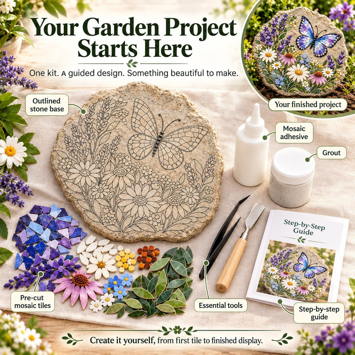 🦋 Piece by Piece, Watch It Bloom | Butterfly Wildflower Mosaic Kit