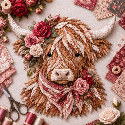 🐮💐 Blooming Highland™ | Birth Flower 3D Fabric Art DIY Kit – Beginner Friendly