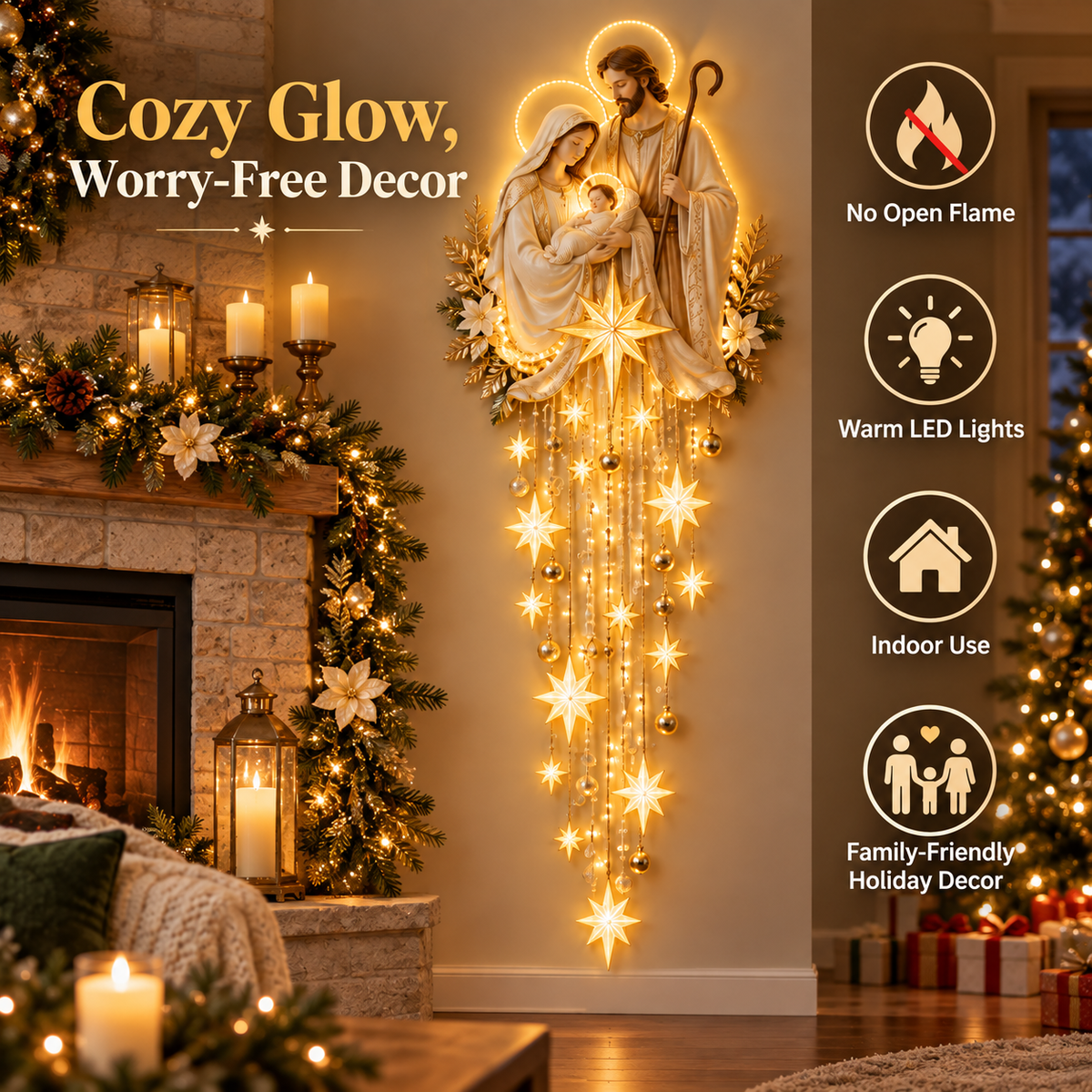 ✝️✨ Bethlehem in Falling Light | Cascading Nativity Wall Art