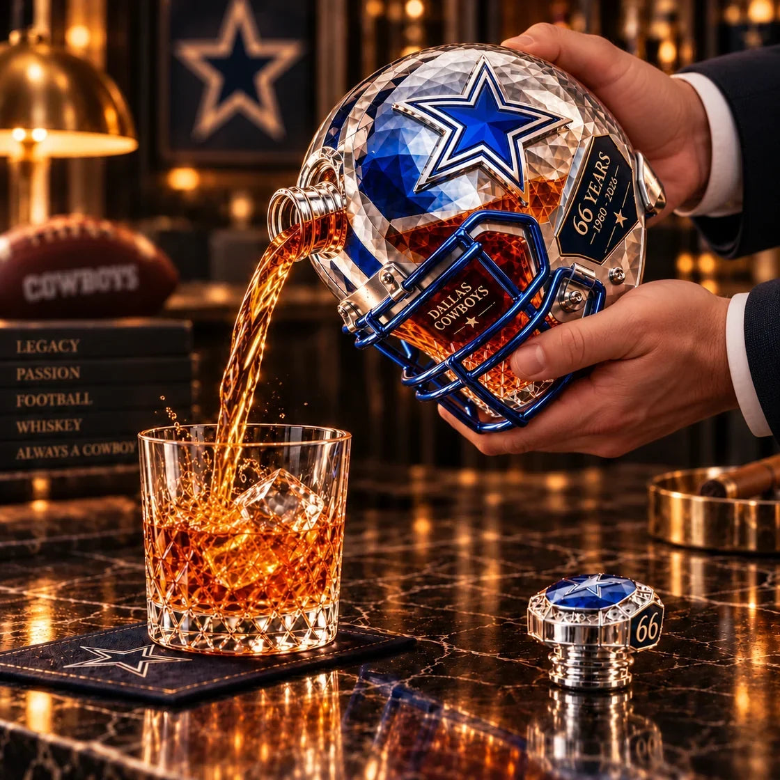 💙🏈DALLAS Football 66th Anniversary Helmet Decanter – 1960–2026 Silver & Blue Star Commemorative Bottle