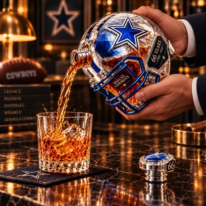 💙🏈DALLAS Football 66th Anniversary Helmet Decanter – 1960–2026 Silver & Blue Star Commemorative Bottle