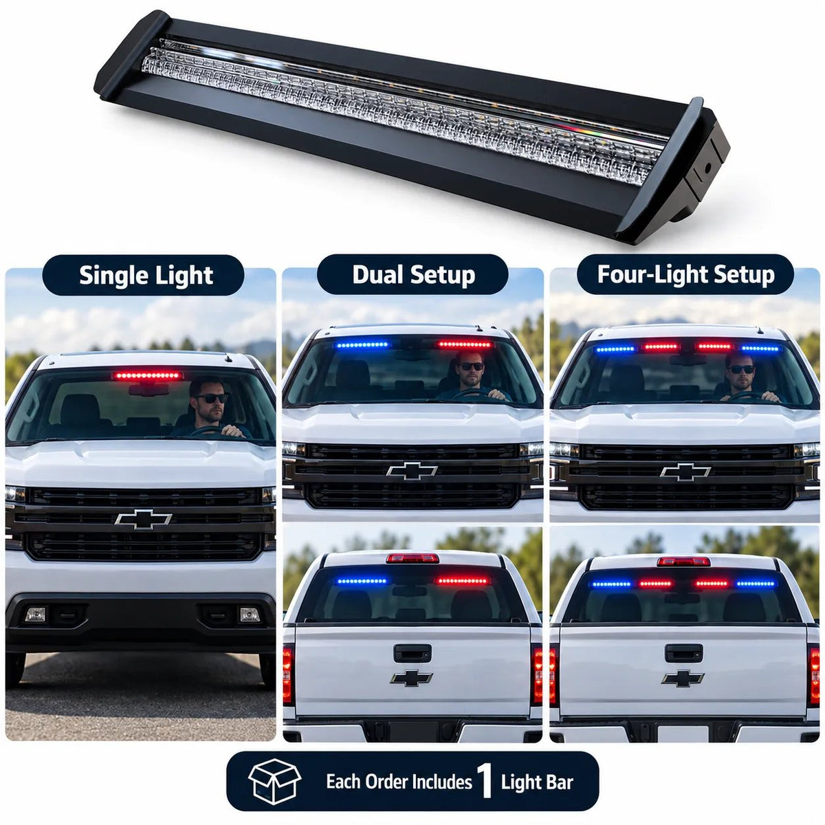 🚨 Anti-Glare LED Warning Light Bar | Tri-Color LEDs & 12–24V Power