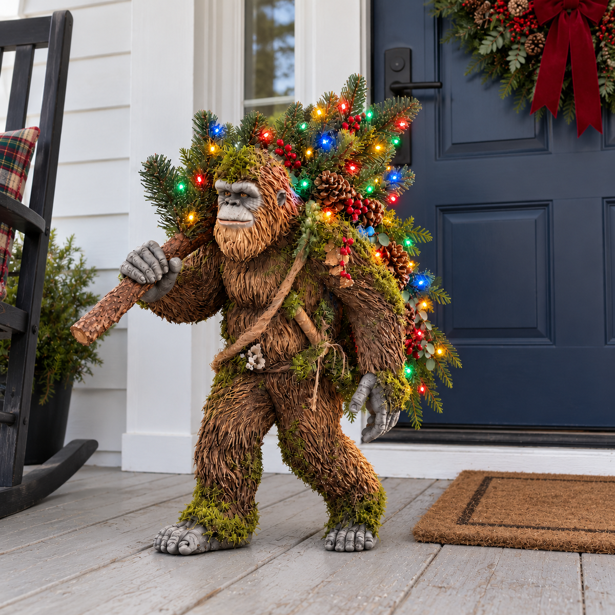 🎄 👣 Woodland Bigfoot Christmas Decor – Carrying a Lighted Tree