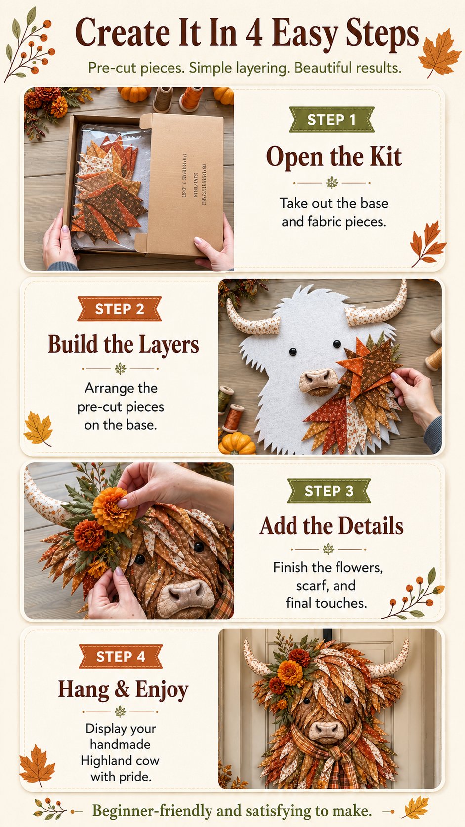 🐮💐 Blooming Highland™ | Birth Flower 3D Fabric Art DIY Kit – Beginner Friendly