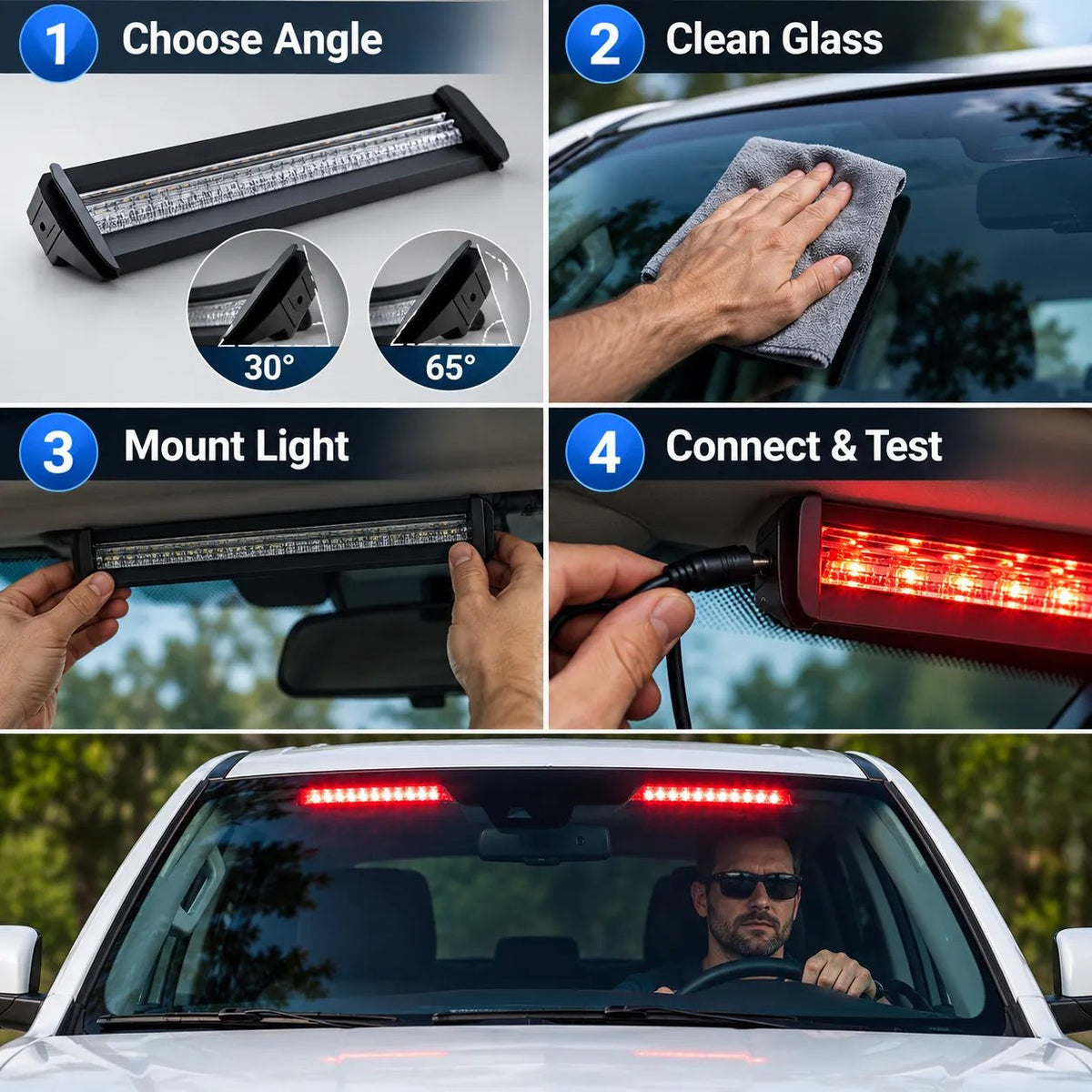 🚨 Anti-Glare LED Warning Light Bar | Tri-Color LEDs & 12–24V Power