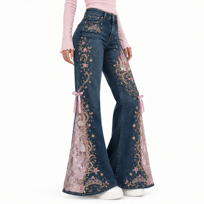 🎀🌹 "Fairytale Romance" Women’s Flared Jeans