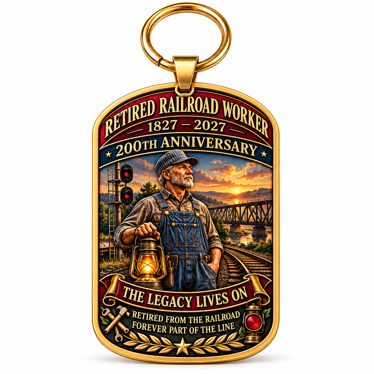 🚂 Built by Generations | Railroad Worker 200th Anniversary Keychain