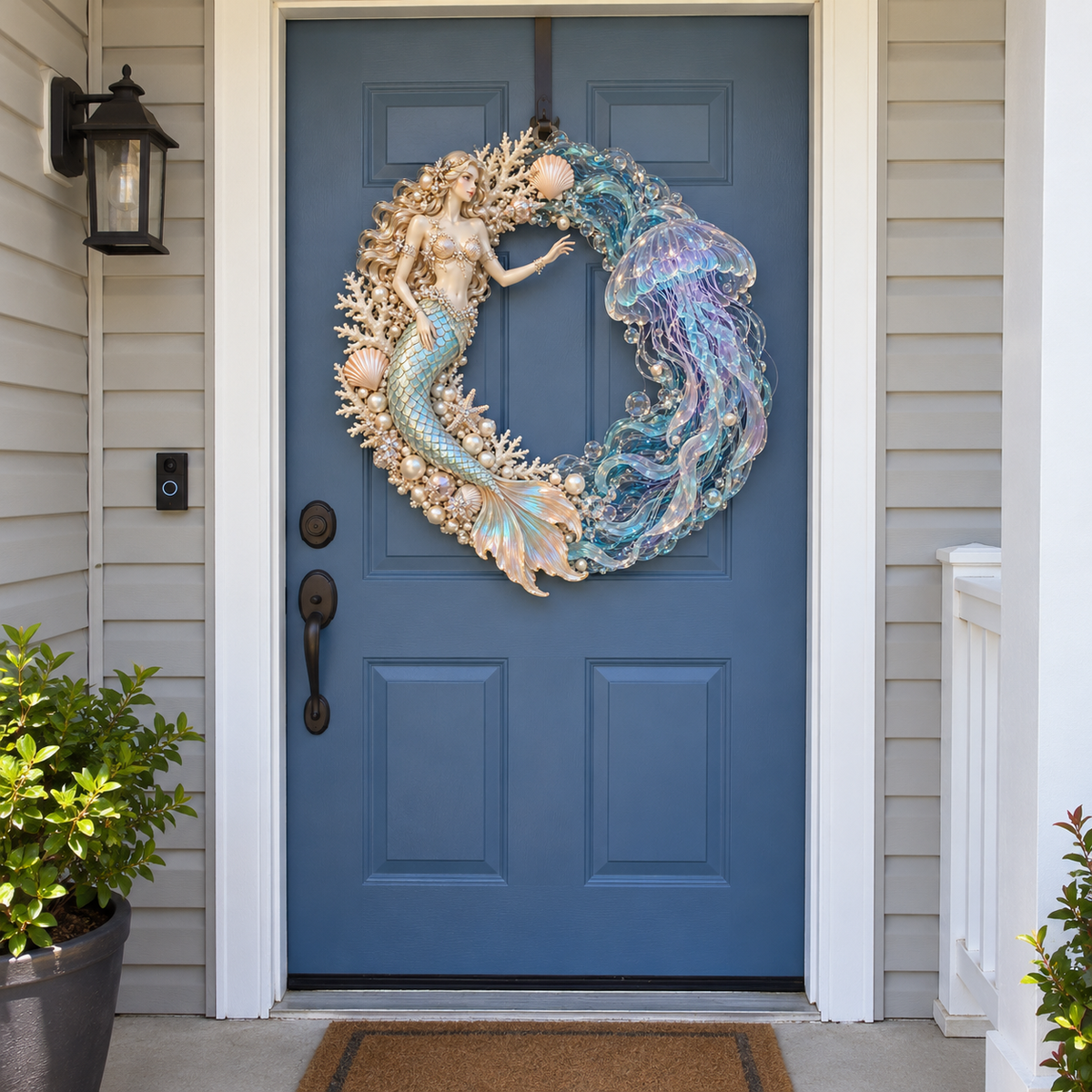 🌊🧜‍♀️ Mermaid & Jellyfish Glow Wreath – Lighted Coastal Decor