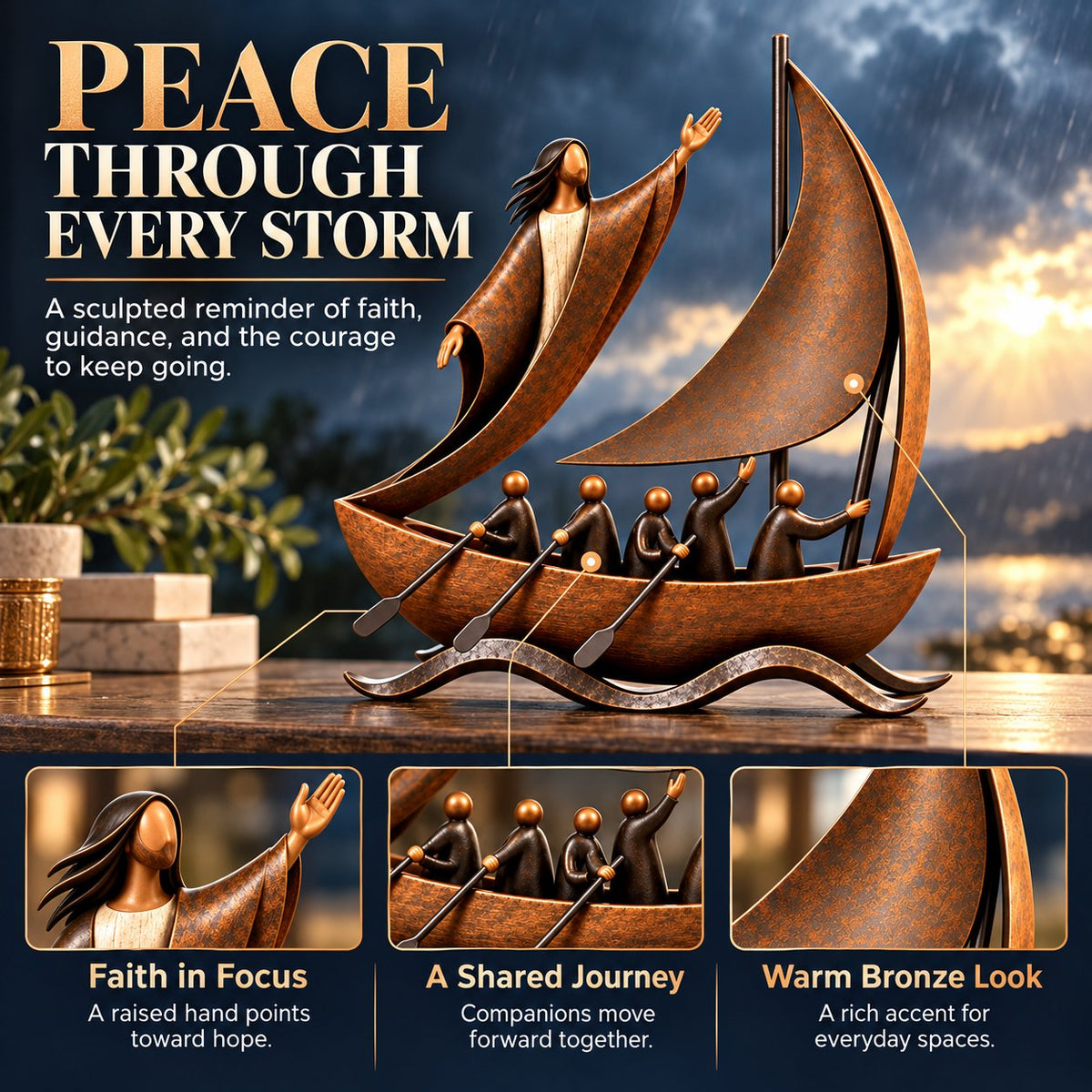 ⏳ Last Day 49% OFF ⛵✨ Guided by Faith™ | Bronze-Tone Sailing Sculpture