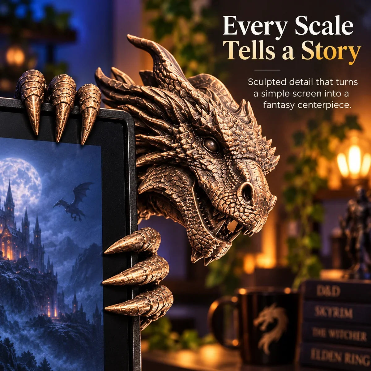 🐉 Perched Above Your Game | Fantasy Dragon Screen Figurine