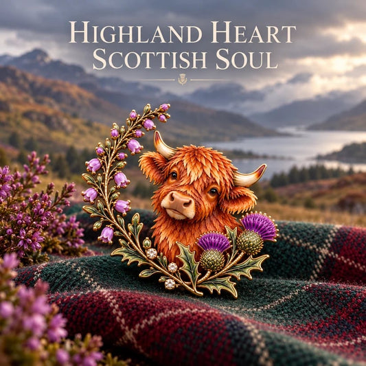 🏴🐮 Highland Heart™ | Scottish Cow, Thistle & Heather Heritage Brooch
