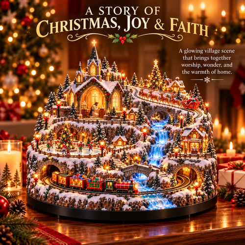 🦌🚂 Christmas in Motion | Lighted Village with Train, Sleigh & Waterfall