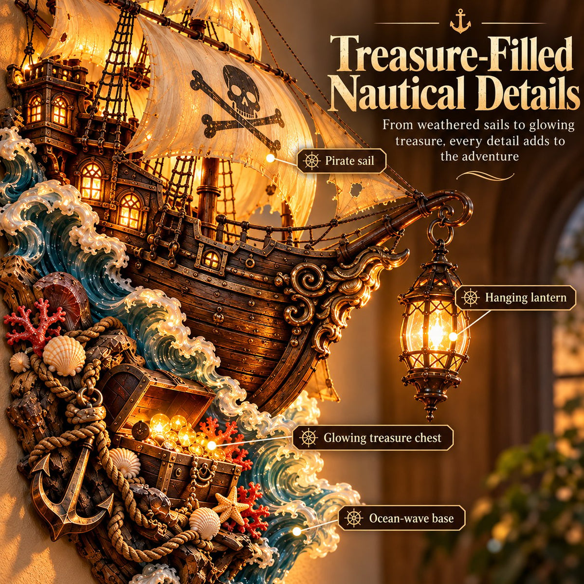 ⛵👻 Phantom Tide™ | Lighted Ghost Ship Nautical Wall Decor