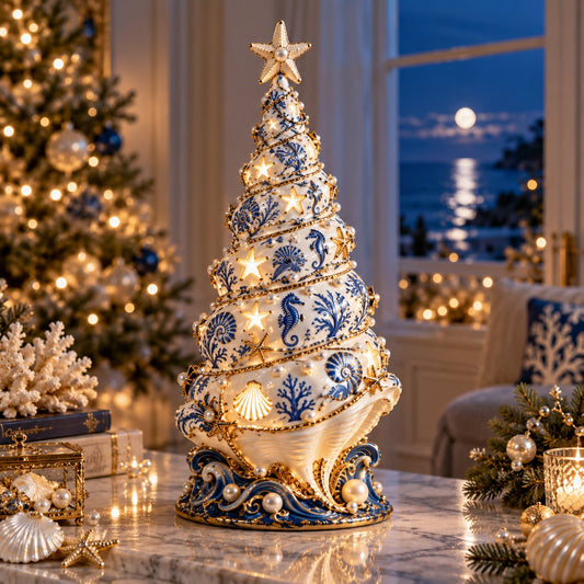 🎄🐚 Coastal Glow Seashell Tree Projection Lamp ✨