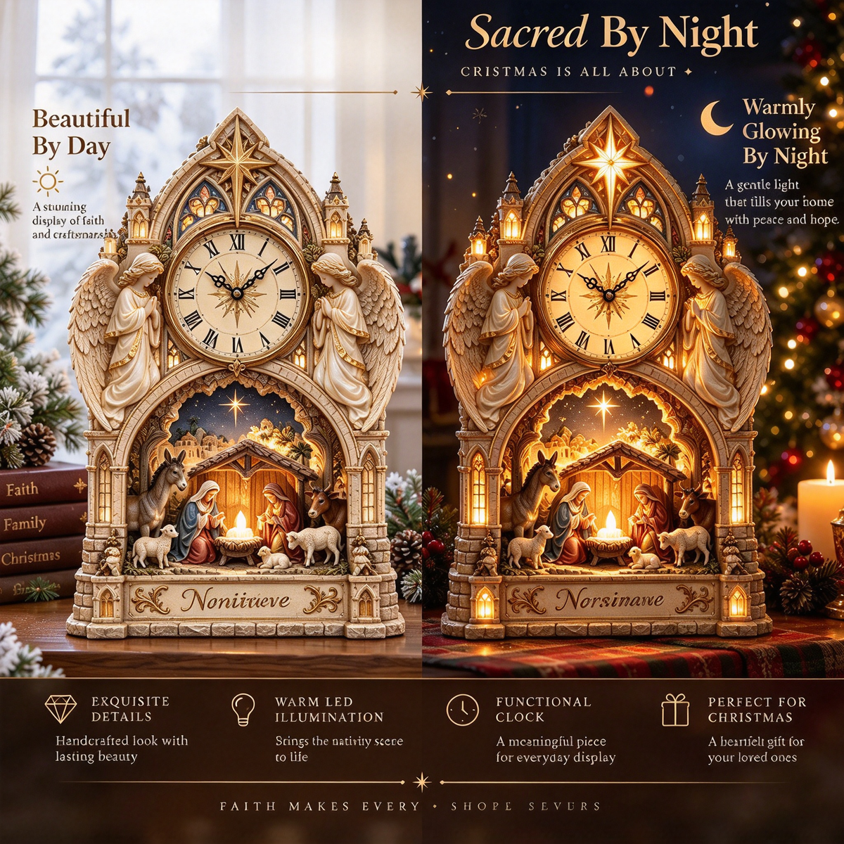 ✝️✨ Holy Night Cathedral™ | Lighted Nativity Christmas Clock