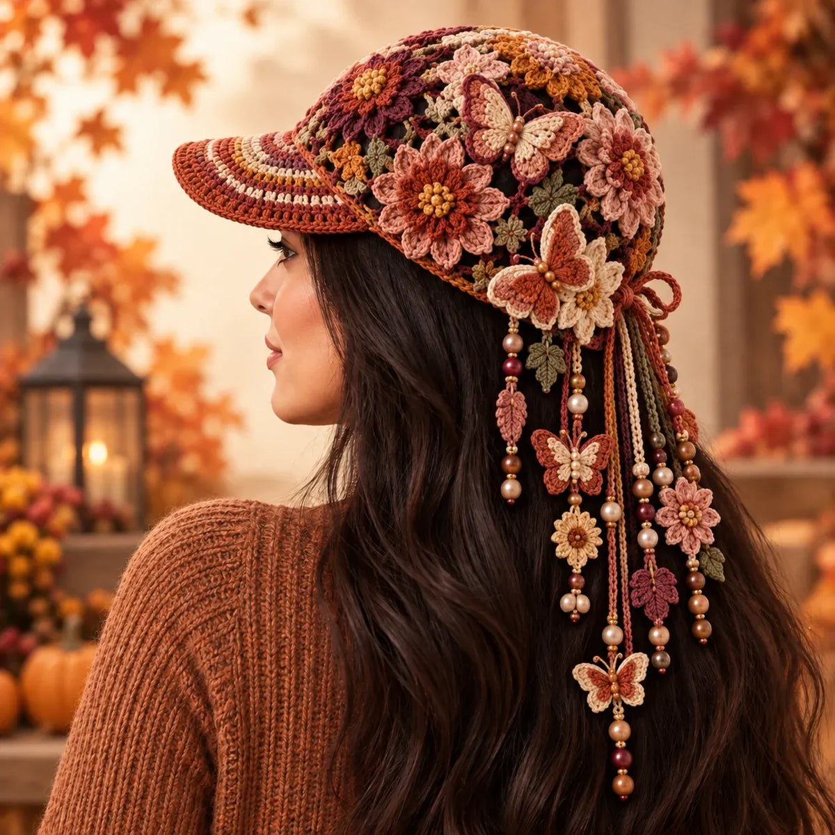 🍂🧶 Handmade Crochet Garden Cap – Floral & Woodland Collection
