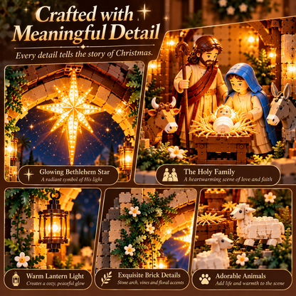 50% OFF | 📖✨ Lighted Bethlehem Nativity Book Nook – Christmas Building Block Display of Faith 🎄