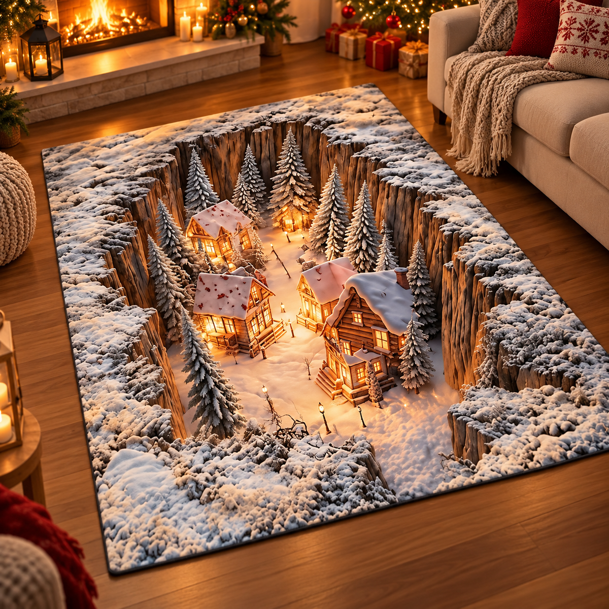 ❄️🏘️ Winter Village Illusion Rug™ | 3D Snowy Christmas Area Rug