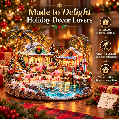 🎄🦩 Pink Flamingo Christmas Village™ – Tropical Lights, Coastal Cottages & Holiday Charm