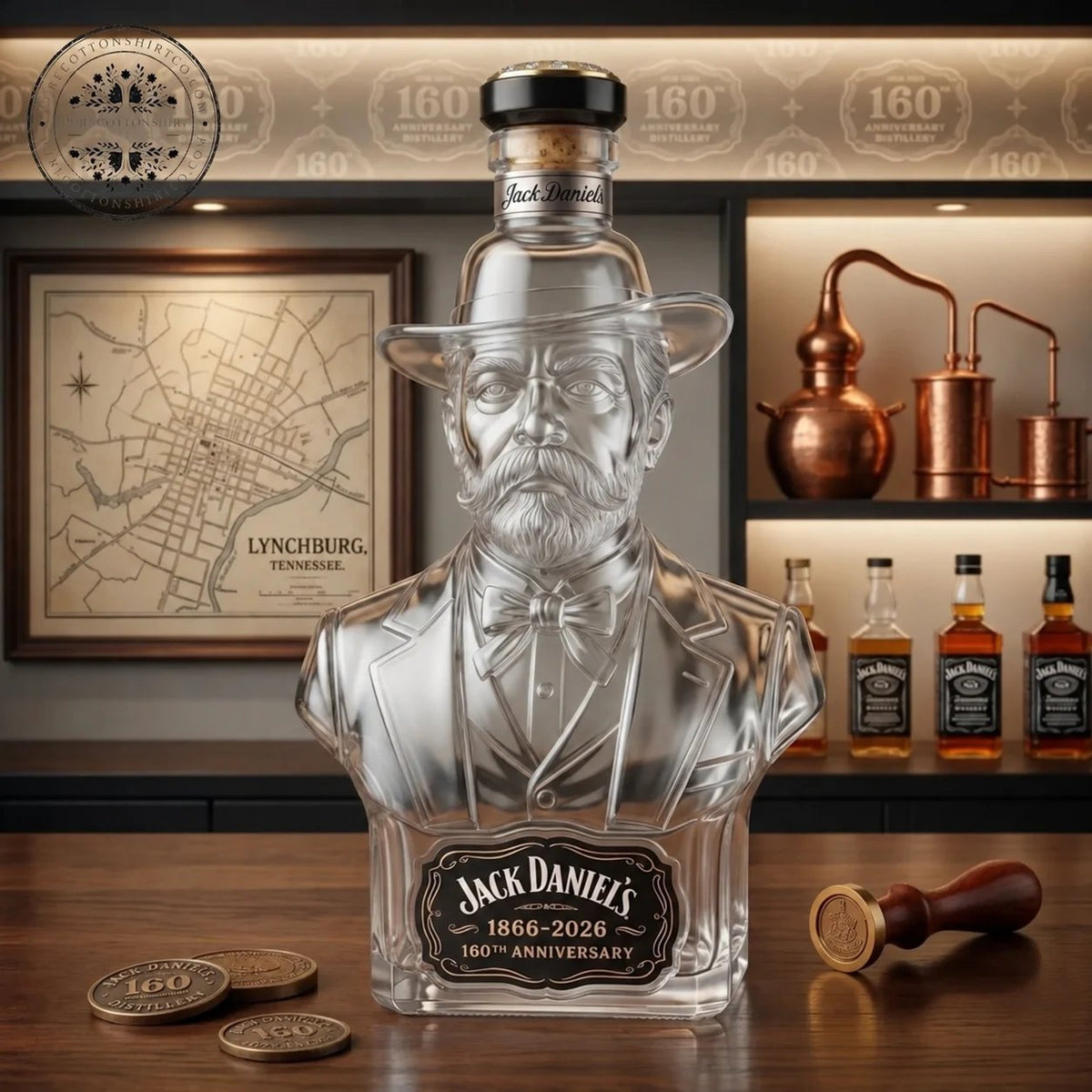 Transparent sculpted glass decanter with stopper