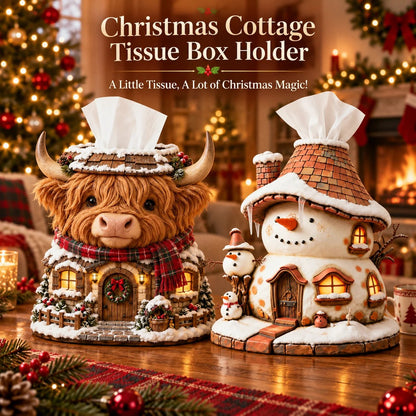 🏠Cozy Christmas Cottage Tissue Box Cover