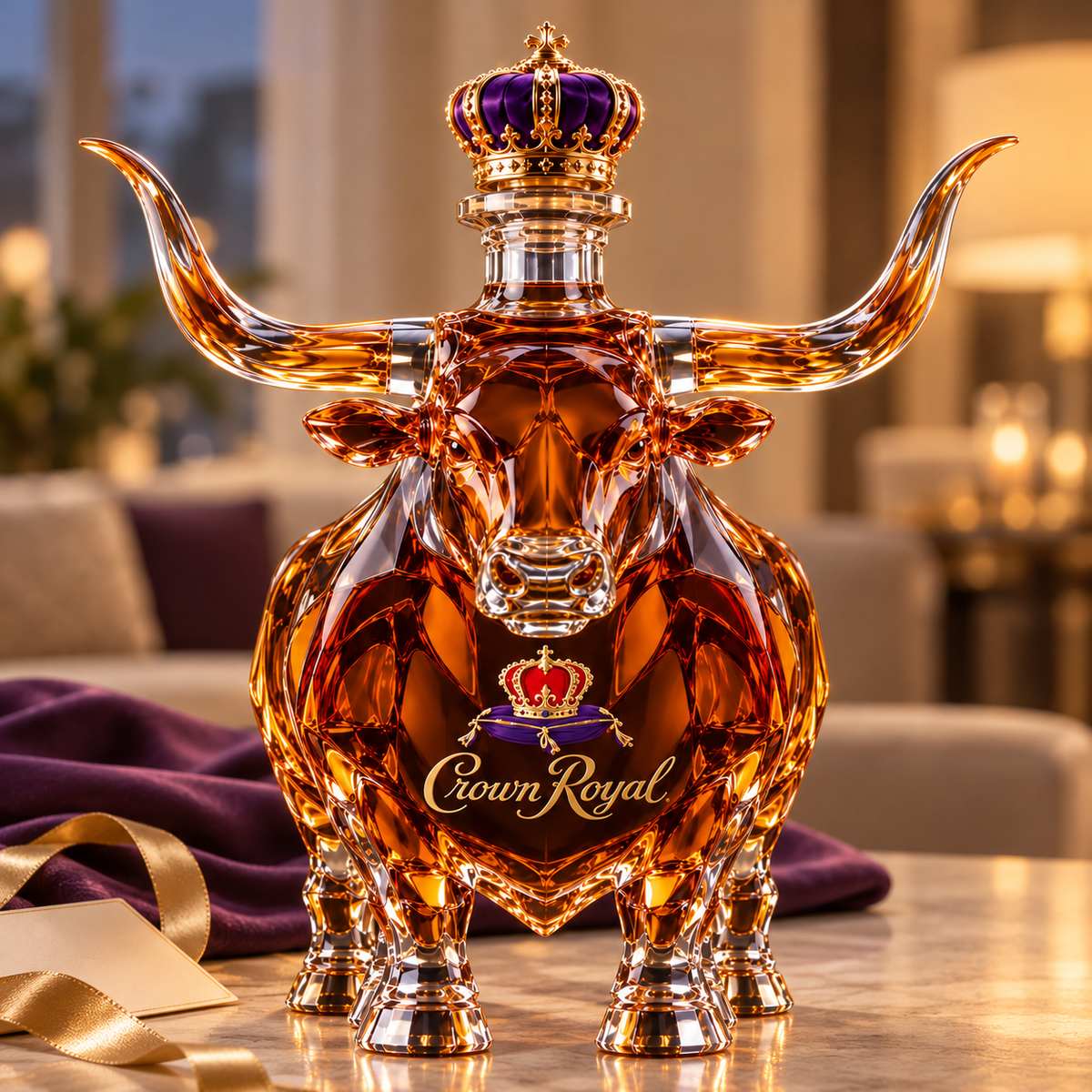 👑🐂 Texas Longhorn Crystal Whiskey Bottle