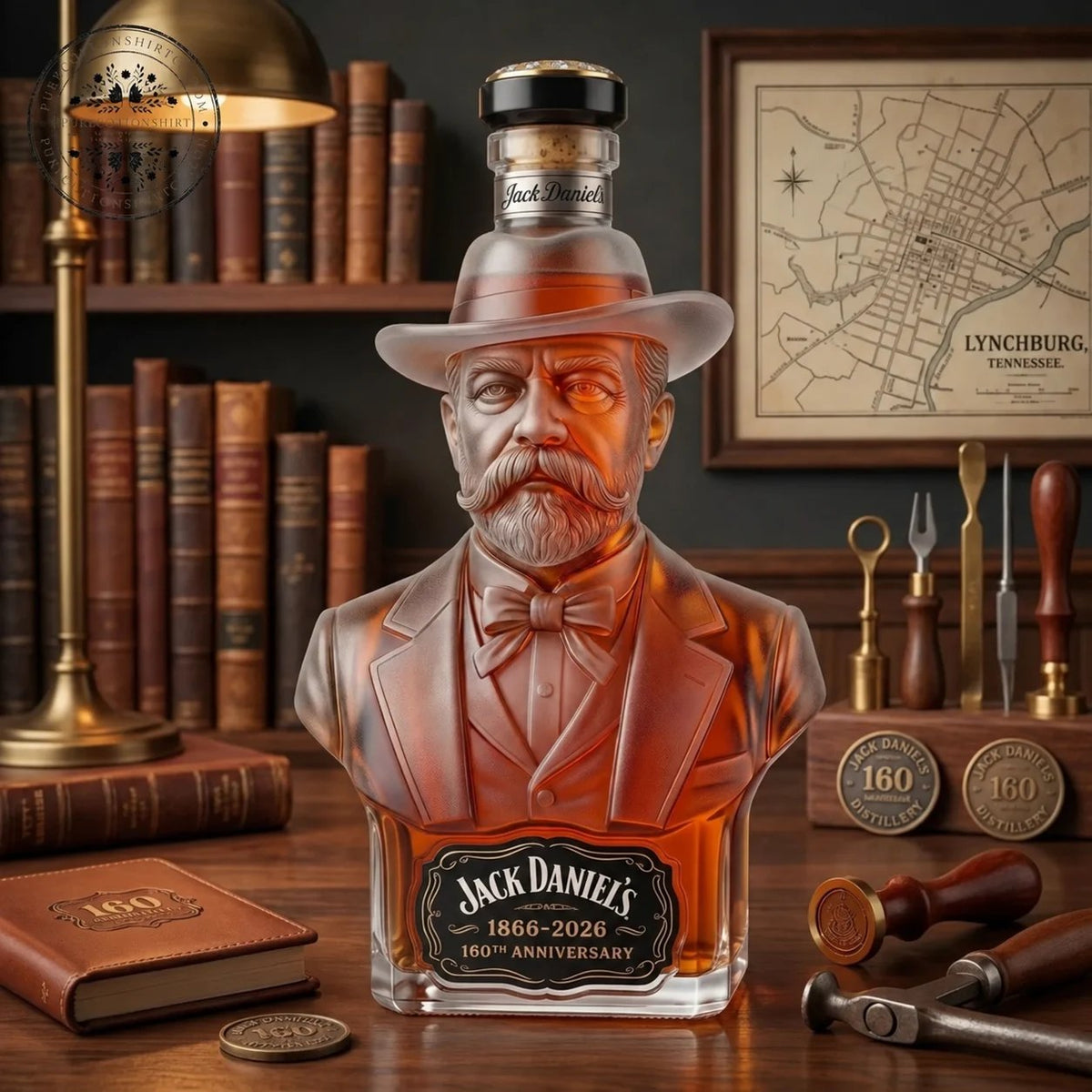 Vintage heritage bust decanter displayed in a study