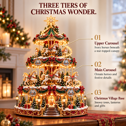 🎠✨ Enchanted Carousel Christmas Tree™ – Lighted 3-Tier Holiday Centerpiece