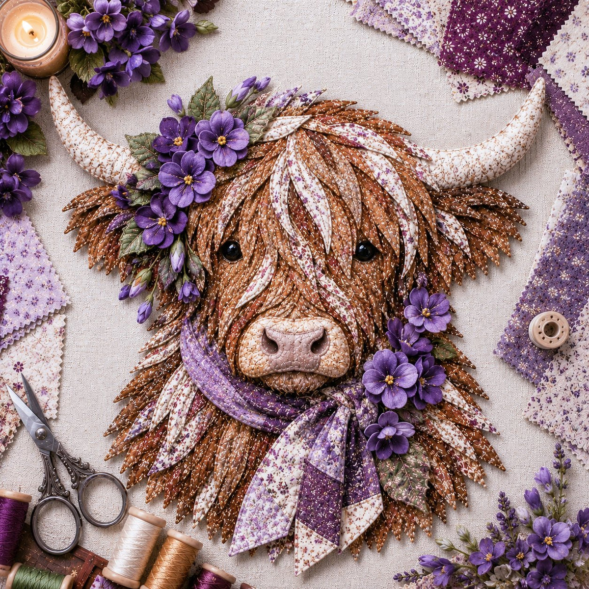 🐮💐 Blooming Highland™ | Birth Flower 3D Fabric Art DIY Kit – Beginner Friendly