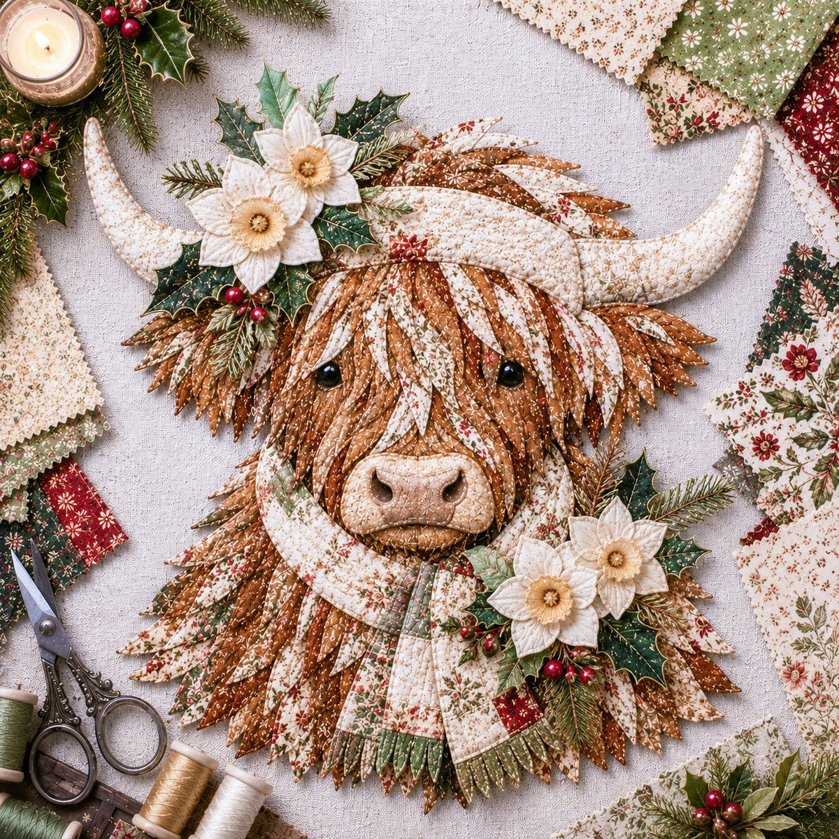 🐮💐 Blooming Highland™ | Birth Flower 3D Fabric Art DIY Kit – Beginner Friendly