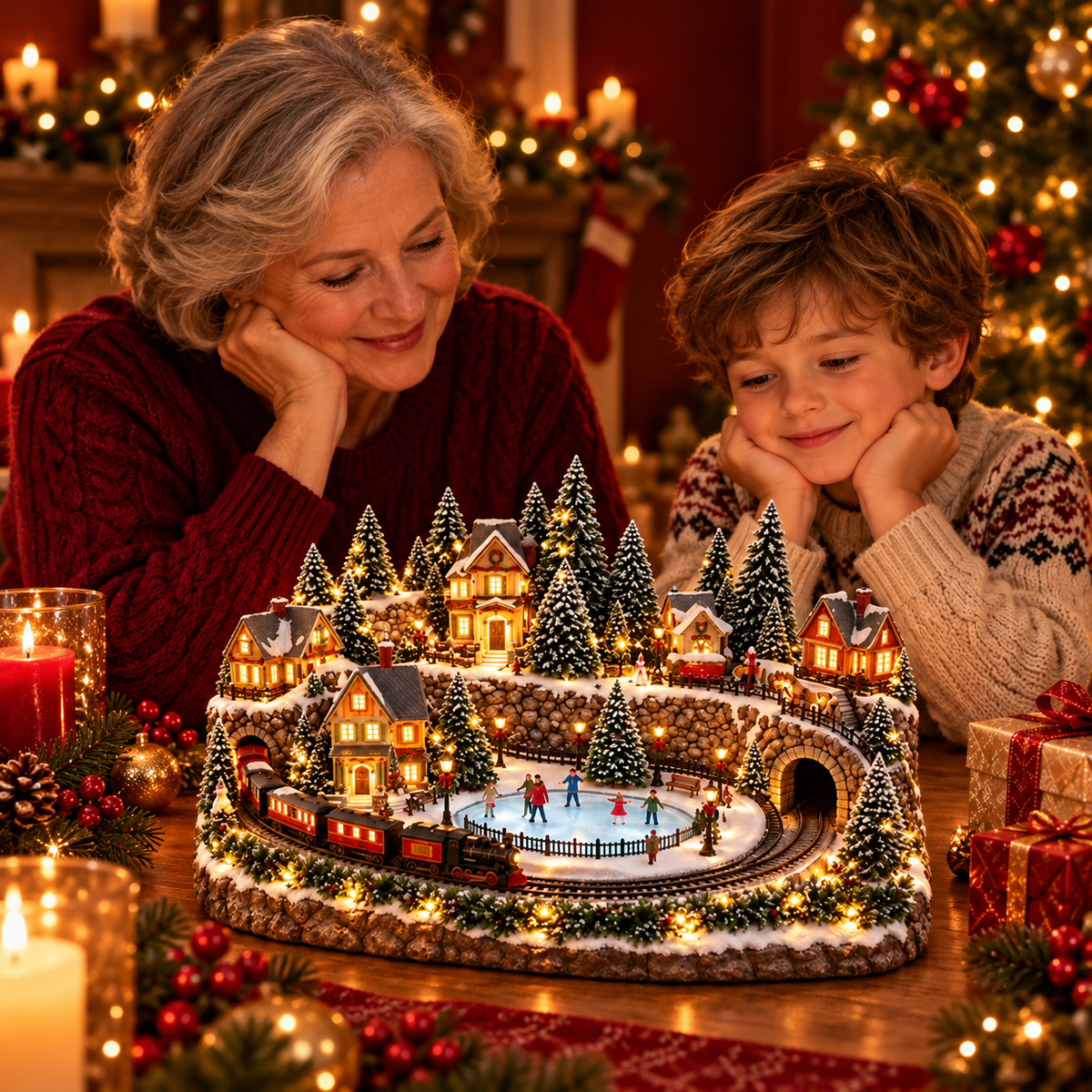 🚂✨ Animated Christmas Train & Ice Rink Scene