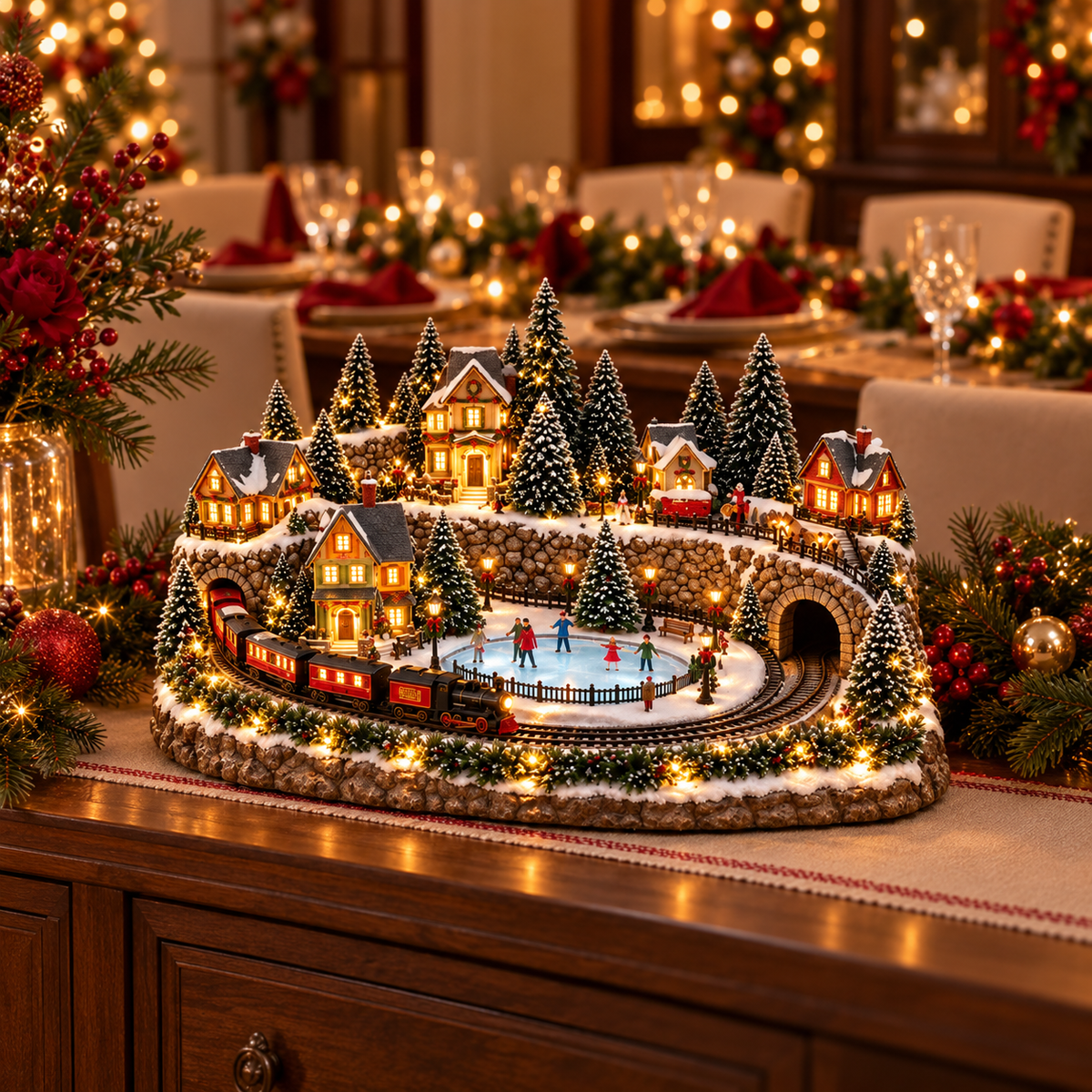 🚂✨ Animated Christmas Train & Ice Rink Scene