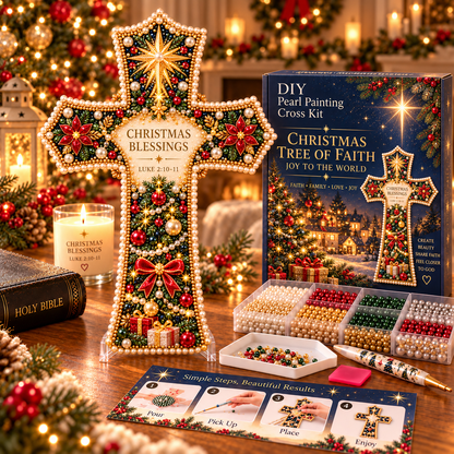 ✝️💎Christmas Scripture Cross DIY Kit – Pearl Art Faith Keepsake