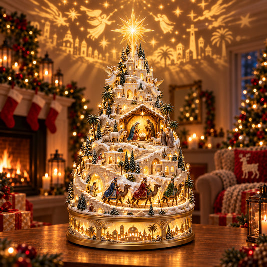 Illuminated Bethlehem Nativity Village Tree