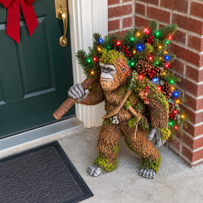 🎄 👣 Woodland Bigfoot Christmas Decor – Carrying a Lighted Tree