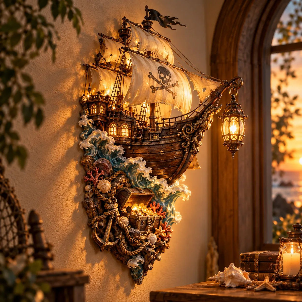 ⛵👻 Phantom Tide™ | Lighted Ghost Ship Nautical Wall Decor