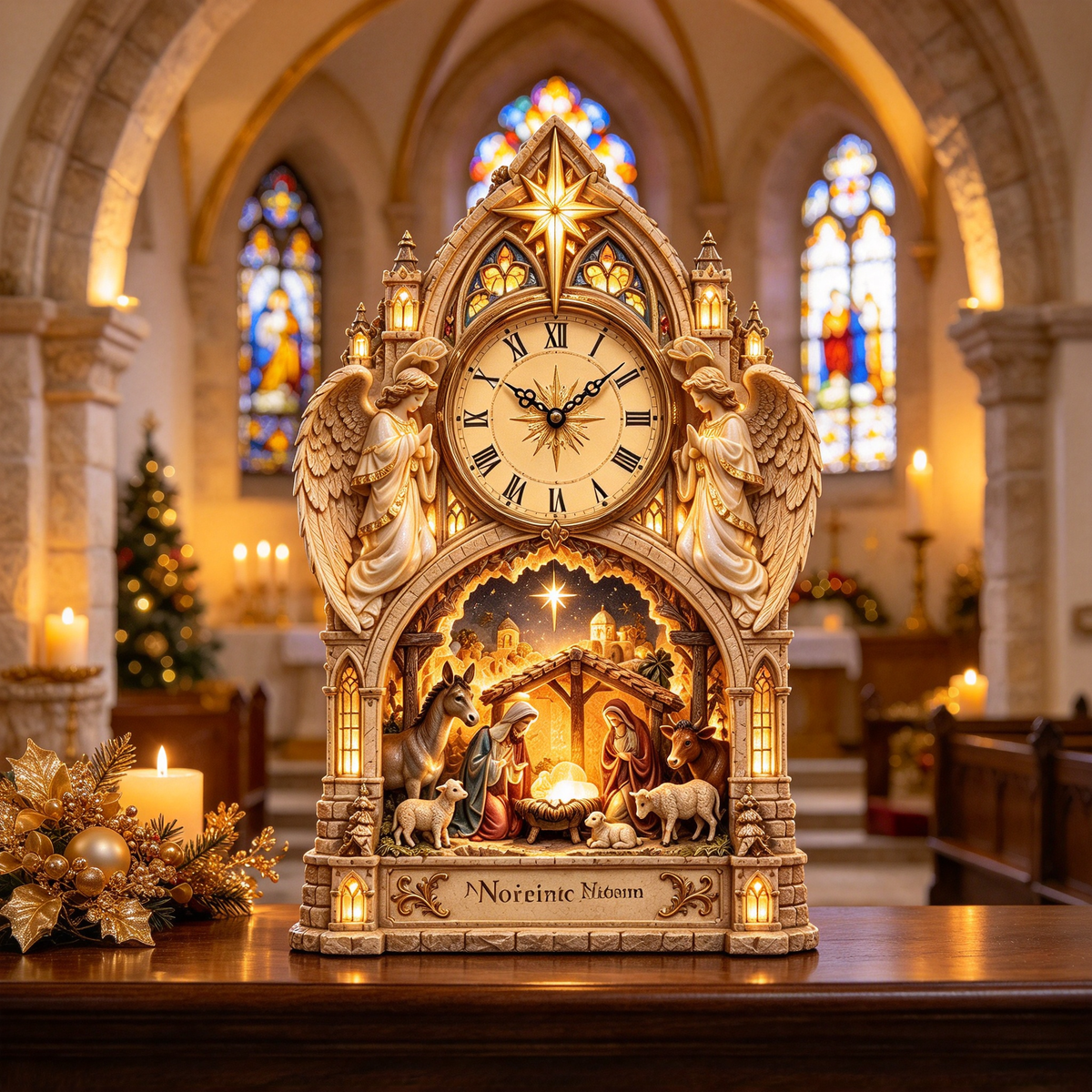 ✝️✨ Holy Night Cathedral™ | Lighted Nativity Christmas Clock