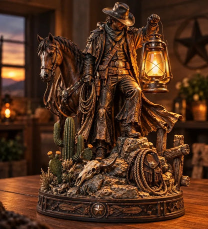 🐎🔥 Trailblazer Glow™ | Western Rider & Horse Lighted Statue